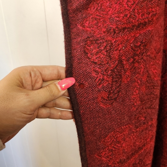 KOOI Knit Long Cardigan Sweater Red Draped Collar Lambswool Pockets Size Medium - Picture 8 of 13